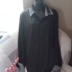 SHEIN Black Button Down Shirt with Striped Collar